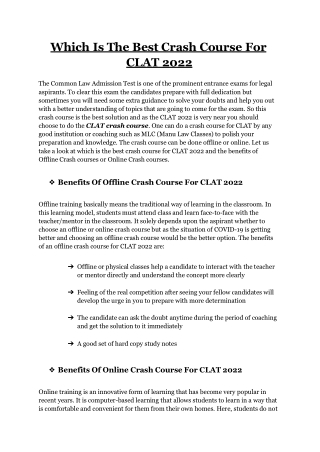 Which Is The Best Crash Course For CLAT 2022