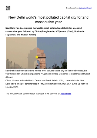 New Delhi world's most polluted capital city for 2nd consecutive year