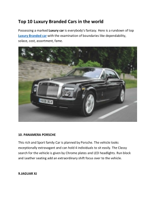 Top 10 Luxury Branded Cars in the world