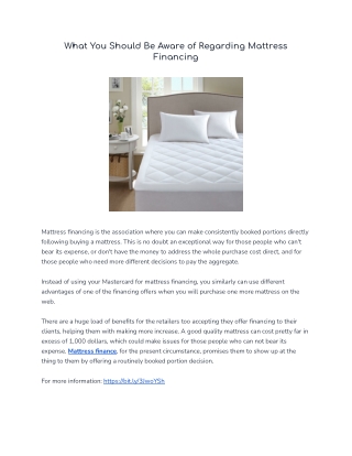 What You Should Be Aware of Regarding Mattress Financing