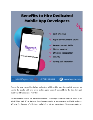 Benefits of Hiring Dedicated Mobile App Developers