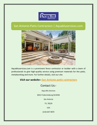 San Antonio Patio Contractors | Aquabluservices.com