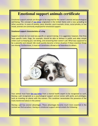 Emotional support animals certificate