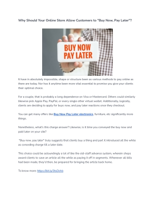 Why Should Your Online Store Allow Customers to "Buy Now, Pay Later"?