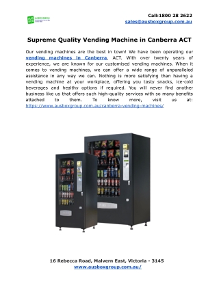 Supreme Quality Vending Machine in Canberra ACT