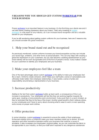 5 REASONS WHY YOU SHOULD GET CUSTOM WORKWEAR FOR YOUR BUSINESS