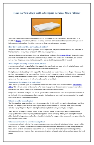 How Do You Sleep With A Sleepsia Cervical Neck Pillow