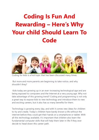 Top 5 Reasons why every child should learn to code with best coding home tutor