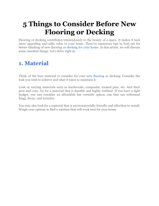 5 Things to Consider Before New Flooring or Decking