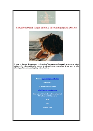 Gynaecologist North Shore | Drvandergriend.com.au