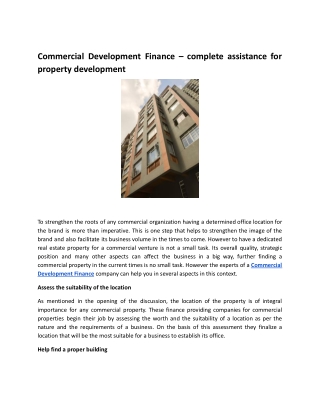 Commercial Development Finance – complete assistance for property development.docx