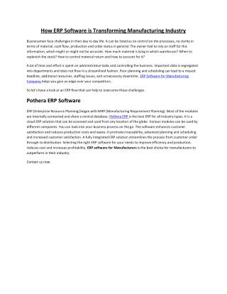 How ERP Software is Transforming Manufacturing Industry