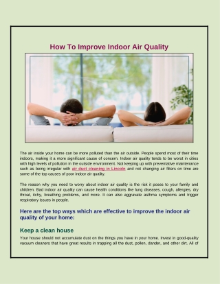 What To do To Improve Indoor Air Quality?