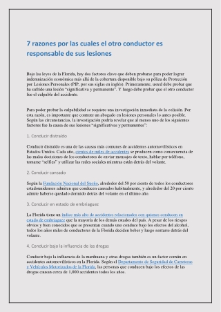 7 razones por las cuales el otro conductor es responsable de sus lesiones