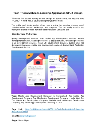 Tech Tricks Mobile E-Learning Application UI UX Design by MultiQoS