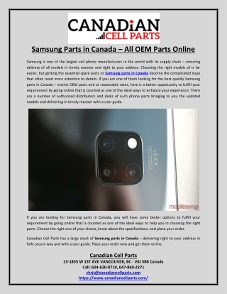 Samsung Parts in Canada All OEM Parts Online