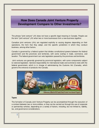 How Does Canada Joint Venture Property Development Compare to Other Investments