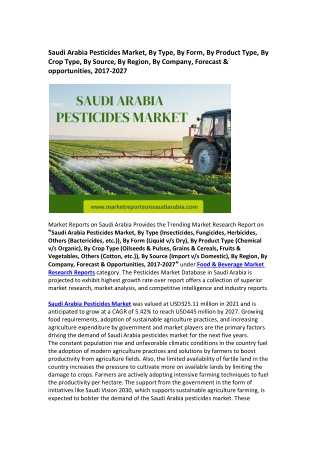 Saudi Arabia Pesticides Market Research Report 2021-2027