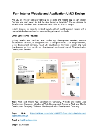 Fern Interior Website and Application UI UX Design by MultiQoS
