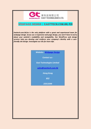 Webpage Design | Easttech.com.hk/en