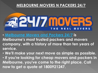 Interstate Services provided by Melbourne Movers N Packers 24/7