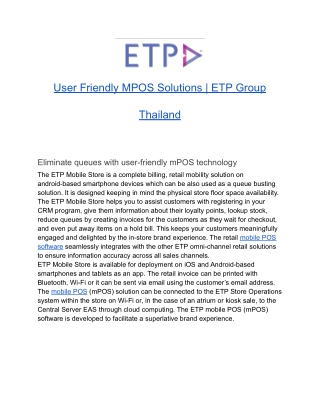 User Friendly MPOS Solutions | ETP Group Thailand