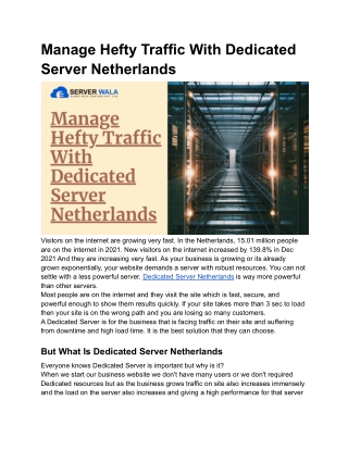 Manage Hefty Traffic With Dedicated Server Netherlands