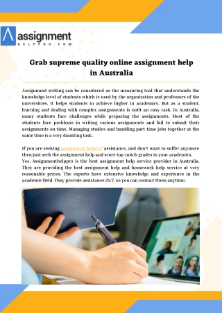 Grab supreme quality online assignment help in Australia