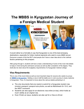The MBBS in Kyrgyzstan Journey of a Foreign Medical Student