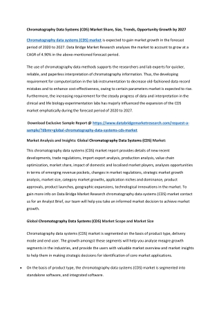 Chromatography Data Systems (CDS) Market Share, Size, Trends, Opportunity Growth by 2027