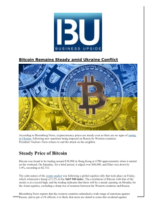 Bitcoin Remains Steady amid Ukraine Conflict