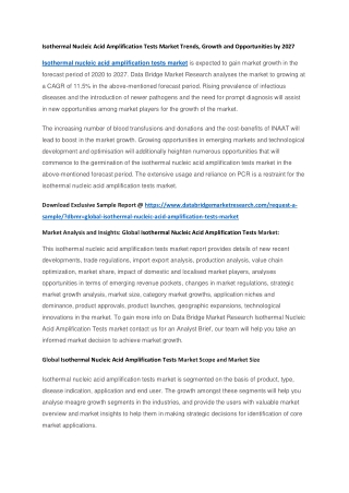 Isothermal Nucleic Acid Amplification Tests Market Trends, Growth and Opportunities by 2027
