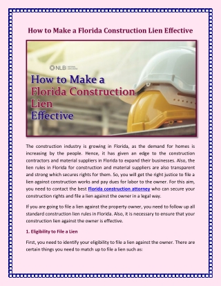 How to Make a Florida Construction Lien Effective