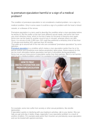 Is premature ejaculation harmful or a sign of a medical problem