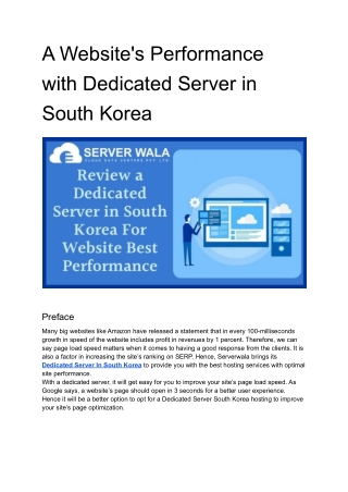 Review Your Website Performance with Dedicated Server in South Korea