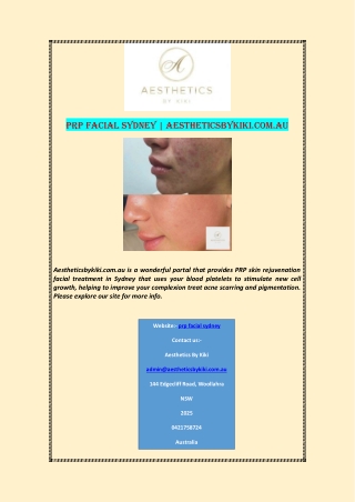 Prp Facial Sydney | Aestheticsbykiki.com.au