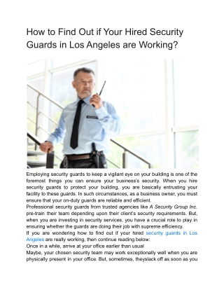 How to Find Out if Your Hired Security Guards in Los Angeles are Working