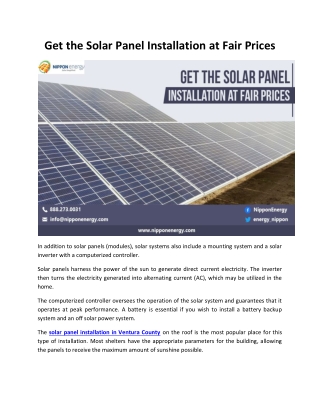 Get the Solar Panel Installation at Fair Prices