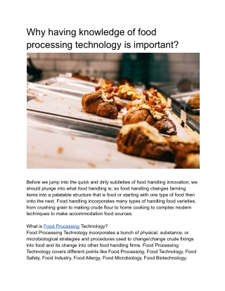 Why having knowledge of food processing technology is important