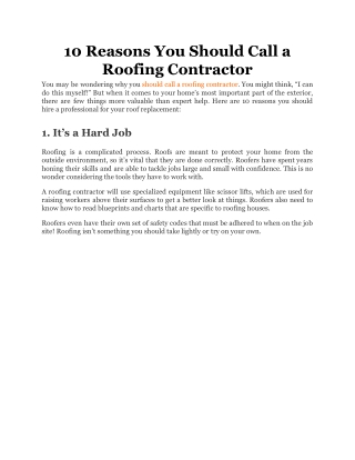 10 Reasons You Should Call a Roofing Contractor