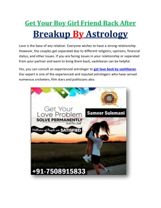 Get Your love back  91-75089-15833 (24 X 7 Services)