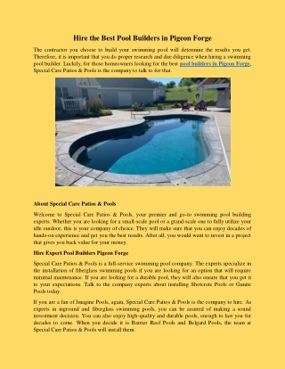 Hire the Best Pool Builders in Pigeon Forge