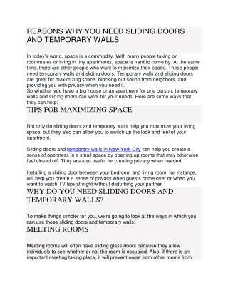 REASONS WHY YOU NEED SLIDING DOORS AND TEMPORARY WALLS