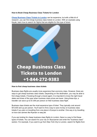 Cheap Business Class Tickets for London