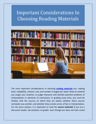 Important Considerations In Choosing Reading Materials