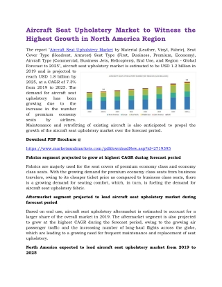 Aircraft Seat Upholstery Market to Witness the Highest Growth in North America Region