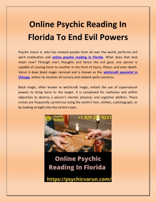 Online Psychic Reading In Florida To End Evil Powers