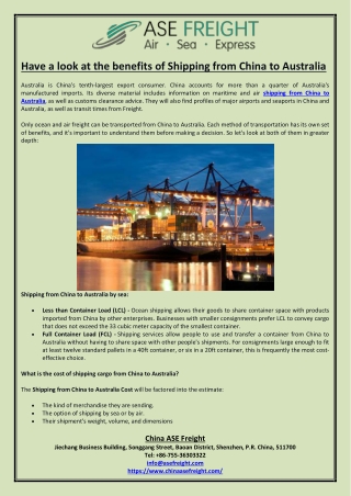 Have a look at the benefits of Shipping from China to Australia