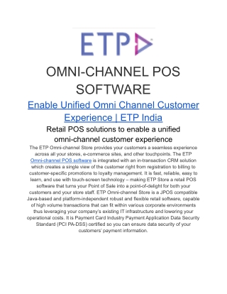 Enable Unified Omni Channel Customer Experience | ETP India