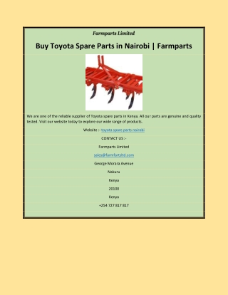 Buy Toyota Spare Parts in Nairobi